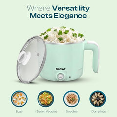 DOCAT Multipurpose Cook Kettle with Steamer, 1.2L Steel Pot (650W) | Stainless Steel Inner Pot, Adjustable Power Electric Cooker for Cooking, Boiling, Tea, Coffee, Noodles & Eggs