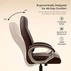 Green Soul Kiev Orthopedic Boss Chair | Leatherette Office Chair | Ergonomic Executive Chair with Spacious Cushioned Seat | Heavy Duty Metal Base | Rocking Function (Black)