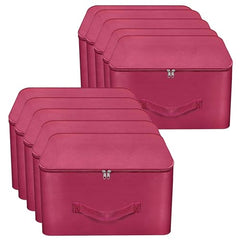 Storite 2 Pack Nylon Wardrobe Bag Underbed Cloth Storage Organizer | Moisture Proof Storage Bag, Storage box for Clothes Saree Bags, Zippered Closure & Handle - Magenta,37x34x23 cm