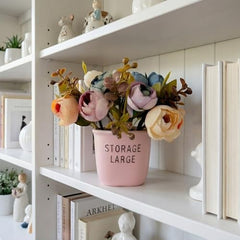 Dekorly Premium Artificial New Rose Flower with Pink Decorative Pot (Storage Large) – 22 cm Faux Flower Arrangement for Home Decor Living Room Bedroom Office Decor (1, Rose)