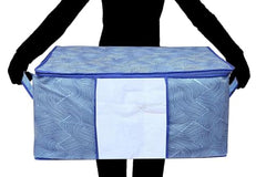 Kuber Industries Non-Woven Underbed Storage Bag | Clothes Storage Organizer | Blanket Cover With Clear Window | Zipper Closure & Handle Cloth Organizer | Check-Design | Large | Pack Of 4 | Cream
