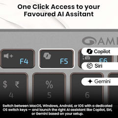 Amkette Wi-Key Mini 2 (3in1) Multi-Device Wireless Keyboard and Mouse Combo, Scissor Keys, One-Click Device Switching, Dual OS Layout, 3200 DPI Mouse, macOS, Windows, Android & iOS Compatible, Grey