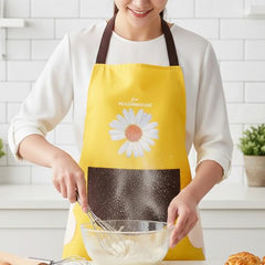 MOMISY Waterproof Kitchen Apron, Cooking Apron with Large Front Pocket, Daisy Print Design (Yellow)