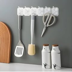 JIALTO 1 Pcs Wall Hanger Hooks | Strong Self Adhesive Magic Sticker Hook for Clothes, Towels & Accessories | 6 Hook Strip for Home, Bathroom & Kitchen - Transparent
