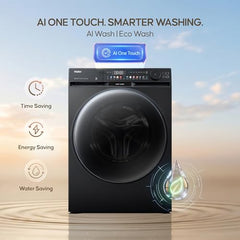 Haier Smart Choice 12 Kg AI Color Panel, One-Touch Smart Wash, Fabric Detection Fully Automatic Front Load Washing Machine with In-Built Heater,WI-FI, Black (HW120-DM14F9BKU1)