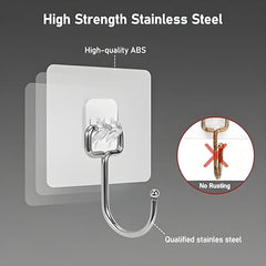 JIALTO Adhesive Hooks, Heavy Duty 5 kg Wall Hooks, Nail-Free Reusable Stainless Steel Sticky Hangers for Multipurpose Kitchen, Bathroom & Home (10 Pcs)