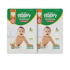 TEDDYY Easy Baby M Size Diaper Tape Style |126 Count (Medium) | 6-11 kgs (Pack of 2) | Quick Absorbency | Extra Super Soft | Anti - Bacterial | Wetness Indicator with Adjustable Grip Tapes