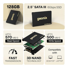 GEONIX 256GB 2.5-Inch SATA III Internal SSD, 6Gb/s Solid State Drive, Up to 570MB/s Read & 500MB/s Write Speed, SSD for PC & Laptop, 5-Year Warranty