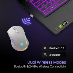 Portronics Toad One Bluetooth Mouse with 2.4 GHz & BT 5.3 Dual Wireless, 6 Buttons, Rechargeable, RGB Lights, Connect 3 Devices, Ergonomic Design for Laptop, Smartphone, Tablet (Black)