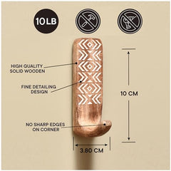 IndianShelf 6 Decorative Wood Adhesive Wall Hooks No Drill - Fork Art | Handmade, Renter Friendly, Waterproof, Reusable, Peel and Sticky Hooks for Keys, Towel, Bags, Light Coat, Jewelry, 10Lb Load