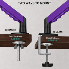 STAR WORK Single Monitor Desk Mount for 13–34” Inch Screens, Heavy Duty Adjustable VESA Monitor Arm with C-Clamp & Grommet Base | Full Motion Tilt & Swivel Rotation (Purple Arm Stand)
