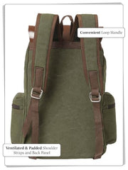 FUR JADEN Eco Friendly Travel 4 Compartment Laptop Backpack Made of Water Resistant Sustainable Canvas and Vegan Leather for Unisex for Travel Hiking Work (Coffee)