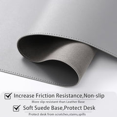 AROPANA Anti-Slip Extended Mouse Pad 90x45cm | PU Vegan Leather Desk Mat | Large Computer Desk Protector Pad with Suede Base for Keyboard, Laptop, Office & Home (Grey)