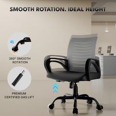 beAAtho® Verona Mesh Mid Back Ergonomic Office Chair with 3 Years Limited Warranty - Adjustable Height, Strong Metal Base, Revolving Study & Computer Chair for Work from Home (Grey)