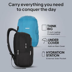 American Tourister RON Large 4 Compartment Laptop Backpack Travel Bag, 28 Ltrs Durable Bags For Mens, College School Computer Backpack Gift For Unisex Boys Girls Kids, Black, With Rain Cover