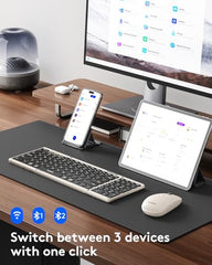 Samsers Foldable Keyboard&Mouse, Samsers Folding Bluetooth Keyboard Mouse Combo, 2.4G + BT5.0 x 2, Full-Size Portable Travel Keyboard & USB-C Rechargeable Wireless Mouse for iOS Android Windows Mac OS