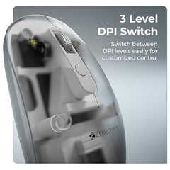 Zebronics Sheer Pro Wireless Mouse, Translucent Design, Up to 1600 DPI, Dual Mode 2.4GHz + BT, 4 Buttons, Type-C Rechargeable, Silent Clicks, USB Nano Receiver, Ergonomic Design (Blue)