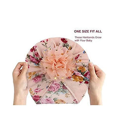 SYGA Baby Turban Hat, Toddler Beanie Cap Infant Hat 6 Month - 4 Year Cotton Floral Hat Headwear Cap Hat Accessories Unisex Hat, Peach Floral, 1 Piece