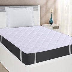 Trance Home Linen 100% Cotton Quilted Mattress Protector Single Siz Bed| Quilted Bed Cover |Water Resistant | Breathable 100% Cotton Pad with Elastic Straps on Corners (75x36 inch, Beige)