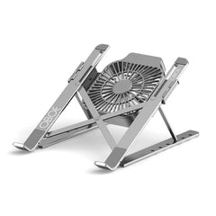 OBOE Aluminium Laptop Stand Six Level Adjustable Height with Cooling Fan Lightweight Portable Mini Laptop PC Tablet Holder Anti-Slip Design Mounting Bracket (Grey)