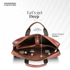 HAMMONDS FLYCATCHER Genuine Leather Office Bag for Men, 15.6 Inch Professional Brown Laptop Bag for Men, Adjustable Strap & Multi Compartments, 1 Year Warranty - Office, Travel, Daily Use