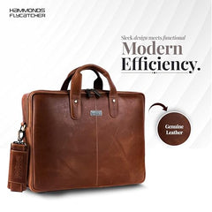 HAMMONDS FLYCATCHER Genuine Leather Office Bag for Men - 15.6 Inch Laptop Bag for Men for Professionals, Business Travelers - Adjustable Straps & Multiple Compartments - 1 Year Warranty - Brown