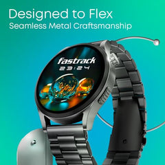 Fastrack MYND 1.93” AMOLED Display Smart Watch for Men & Women with AI Watch Faces,AI Chat,Offline Voice Commands,Curved Metallic Design,Functional Crown,BT Calling, Health Suite,100+ multisport modes