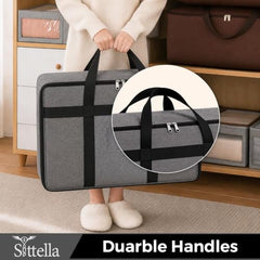 SITTELLA 2 Pack Large Foldable Storage Bags 58 L | Fabric Storage Organizer Box with Zip | Blanket, Quilt & Household Item Storage | Space Saving Storage Container | Beige