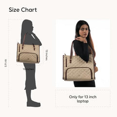 Crewer Elegant Work Bag with Lunch Compartment – Laptop Tote Bag with Lunch Box Section, Office Bag with Insulated Lunch Storage – Stylish Quilted Shoulder Bag for Women. (Cream)