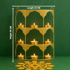 CraftVatika Tealight Candle Holder,Festiv Diwali Decor Items, Wall Mounted Hanging Iron Leaf Design Tealight Candle Holder Stand Frame for Home Christmas Diwali Decoration Items, Wall Decor Items
