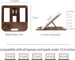 RarestCorp Handmade Wooden Laptop Stand for Desk that is Compatible with iPad, MacBook Pro, Notebook, HP, and Dell Devices and has an Adjustable Height and Foldable Riser 15.6 inches at Most Walnut