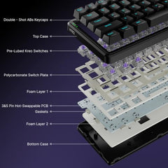 Kreo Hive 65 Wired Mechanical Gaming Keyboard | 65% Layout | Gasket Mount | Metal Volume Knob | Pre-Lubed Linear Switches | RGB Backlit | Type-C | Mac & Windows Mode