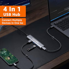 Amazon Basics 4-in-1 Hub Multiport Adapter, USB Hub with Aluminium Shell, 1 x USB 3.0 & 3 x USB 2.0 for PC, MacBook, Mac mini, iMac, Tablet, and Mobile Phones