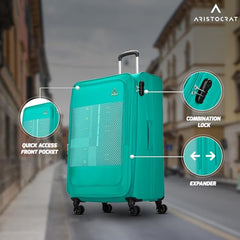 Aristocrat Duralite Set of 3 Soft Case (S+M+L) Trolley Bags, Red | 8-Wheels, Spacious, Zipper Expander, Front Pocket, Polyester Case, Combination Lock, Travel Luggage, 3-Year Global Warranty
