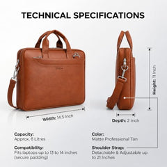 EXIM Prime Laptop Bag for Men Office Use| Office Bag for Men| Vegan Leather Laptop Messenger Bag| Fits Up to 13 to 14 Inch Laptop| Business Briefcase with Handle and Shoulder Strap (Shaded Brown)