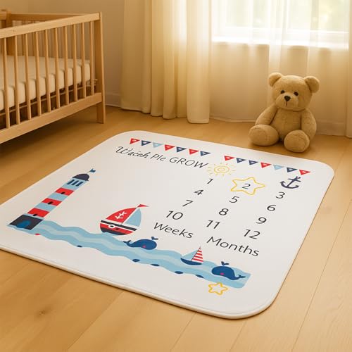 MOMISY Baby Milestone Blanket and Props for Baby's |1 to 12 Months Prop |Baby Bedding |Ac Room Blanket for Summer|Newborn| Infants Winter Blanket(Lighthouse)