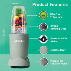 Nutribullet Pro 900W Slate, 12 Pcs Set, USA #1 Mixer/Grinder/Smoothie Maker, "The Original Nutribullet", Best Blender, Food Processor, 3 Unbreakable Jars, 2 Blade Sets(Wet & Dry), 900W, 2 Yrs Warranty
