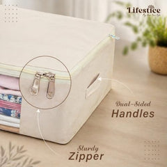 lifestice Cotton Clothes Storage Bags with Zipper|Cotton Canvas bags | Lehenga Storage Bags Big Size For Women's Dresses, Sarees, Lehengas (PACK OF 9)