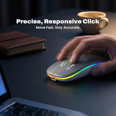 EVM EnGrip Rechargeable Wireless Mouse | 2.4GHz | Type C Charging | 1600 DPI Optical Mouse | LED Lights Ergonomic Mouse | Compatible with Laptop, PC | 1 Year Warranty (EWLM-360-1) Sliver