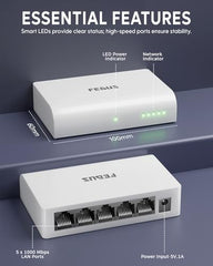 FEDUS Nextport-8000, 8 Port Gigabit Ethernet Switch 1000Mbps, High-Speed Network Splitter & LAN Hub, Plug & Play, Fanless, Desktop Switch for PC, Internet Cable, Laptop, Gaming, Router, NAS, CCTV, TV