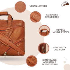 Leather World Vegan Leather 15.6 Inch Laptop Office Briefcase Messenger Bag Satchel for Men and Women, with Adjustable Strap and Expandable Bottom (Brown)