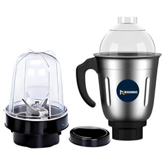 Stainless Steel Combo (Mini 180 Ml & 250 Ml) Jar Set one for Mixer Grinder, Compatibility with all mixer grinders with 2 slots of jar fitting with 4 teeth coupler