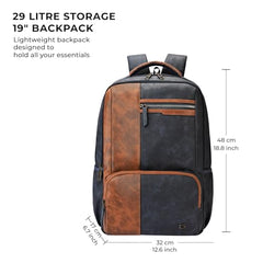 Gear Vintage 4 19"/29L anti theft faux leather Medium Water Resistant Laptop Backpack/Casual Backpack/Daypack/Travel Backpack/College Bag For Men/Women(Pitch Black-Black)