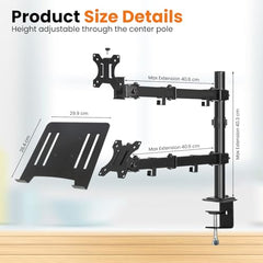 Dyazo Single Monitor Desk Mount Stand | Height Adjustable Fully Articulating Arm for 13–32 Inch Screens | VESA 75×75/100×100 Compatible | Tilt & Rotate Monitor Holder with C-Clamp/Grommet Base (Black)
