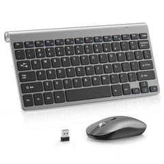 cimetech Mini Wireless Keyboard and Mouse, 2.4G Portable Slim Keyboard and Mouse Set with 12 Multimedia Shortcuts for Computer, PC, Laptop, Tablet, Desktop, Android SmartTV (Grey)