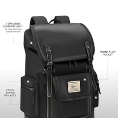 Gear Classic 16.5"/21L Medium Water Resistant Faux Leather Anti Theft Knapsack | Laptop Bag | Casual Bag | Travel Bag for Men/Women (Green - Brown)