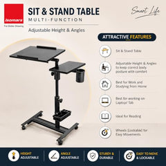Isomars Multipurpose Laptop Table Study Desk, Lockable Wheels, & Height Adjustable for Breakfast Table, WFH & Online Classes Made in India (White)