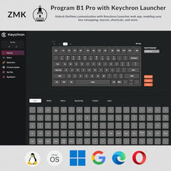 Keychron B1 Pro Ultra-Slim ZMK/Launcher Wireless Bluetooth 2.4 GHz/Wired Connection Keyboard for Mac Windows Linux - Gray