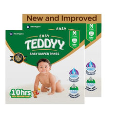 TEDDYY Easy Baby M Size Diaper Tape Style |126 Count (Medium) | 6-11 kgs (Pack of 2) | Quick Absorbency | Extra Super Soft | Anti - Bacterial | Wetness Indicator with Adjustable Grip Tapes