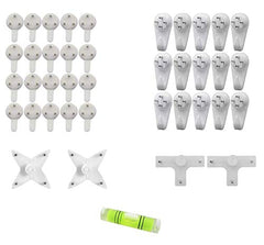 Art Street Hard Plastic 3-Pin Seamless Nail with 2 Spirit Leveler for Photo Frame Wall Picture Frame Hooks Hangers - Set of 25 (White)